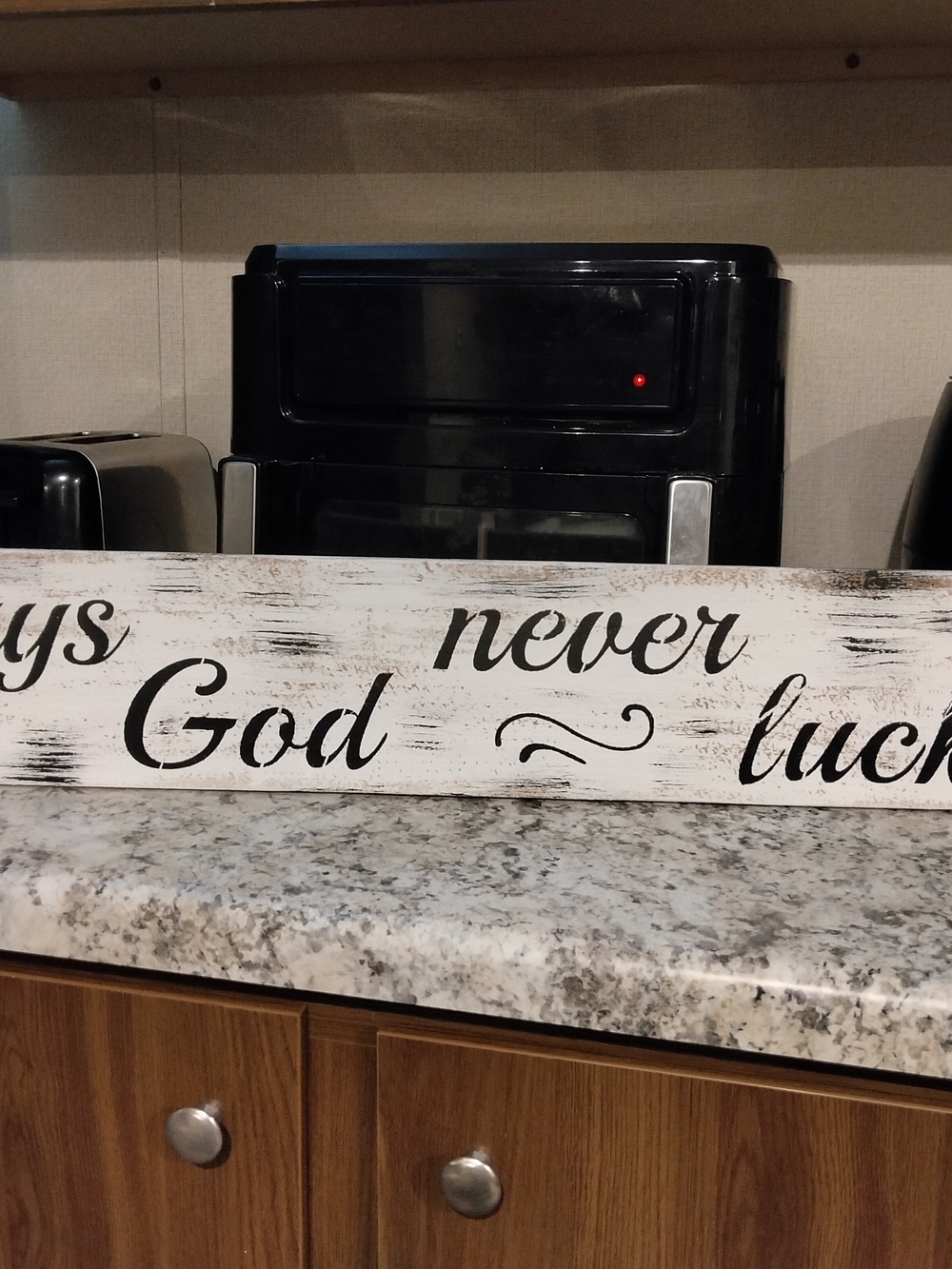 Rustic Handmade Wood Sign "Always God Never Luck" Cross Black/White 36"X5.5"